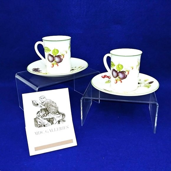 Demitasse Cups Saucers Set of 2 Fruits Florals Made in England Green Rim Vintage - Picture 8 of 8